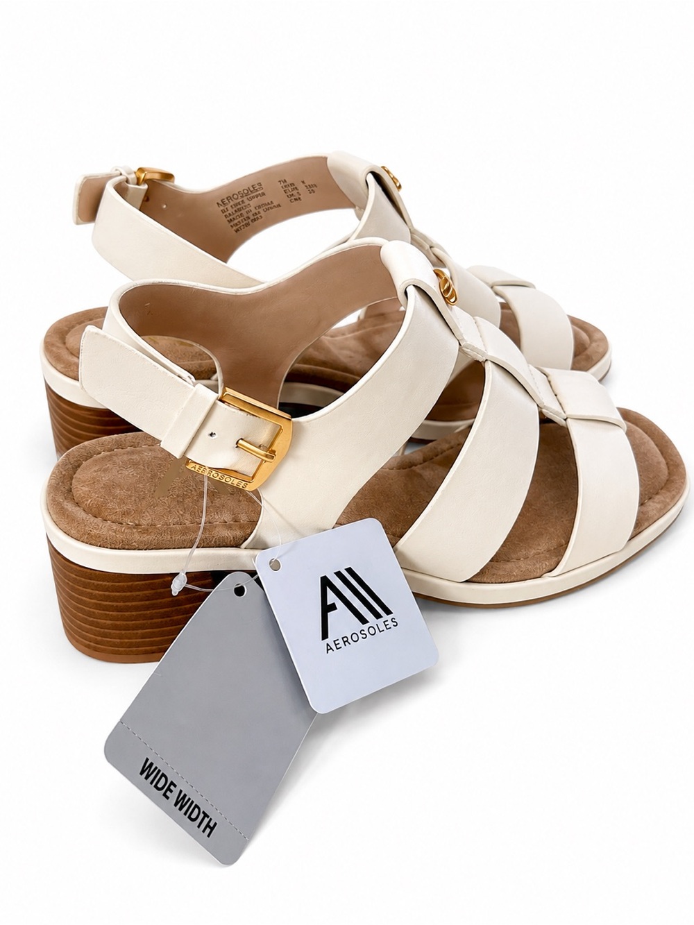 AEROSOLES Cream Strappy Slingback Sandals with Gold Accent